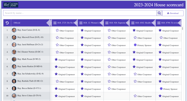 A screenshot of the FFRF Action Fund Dynamic Scorecard